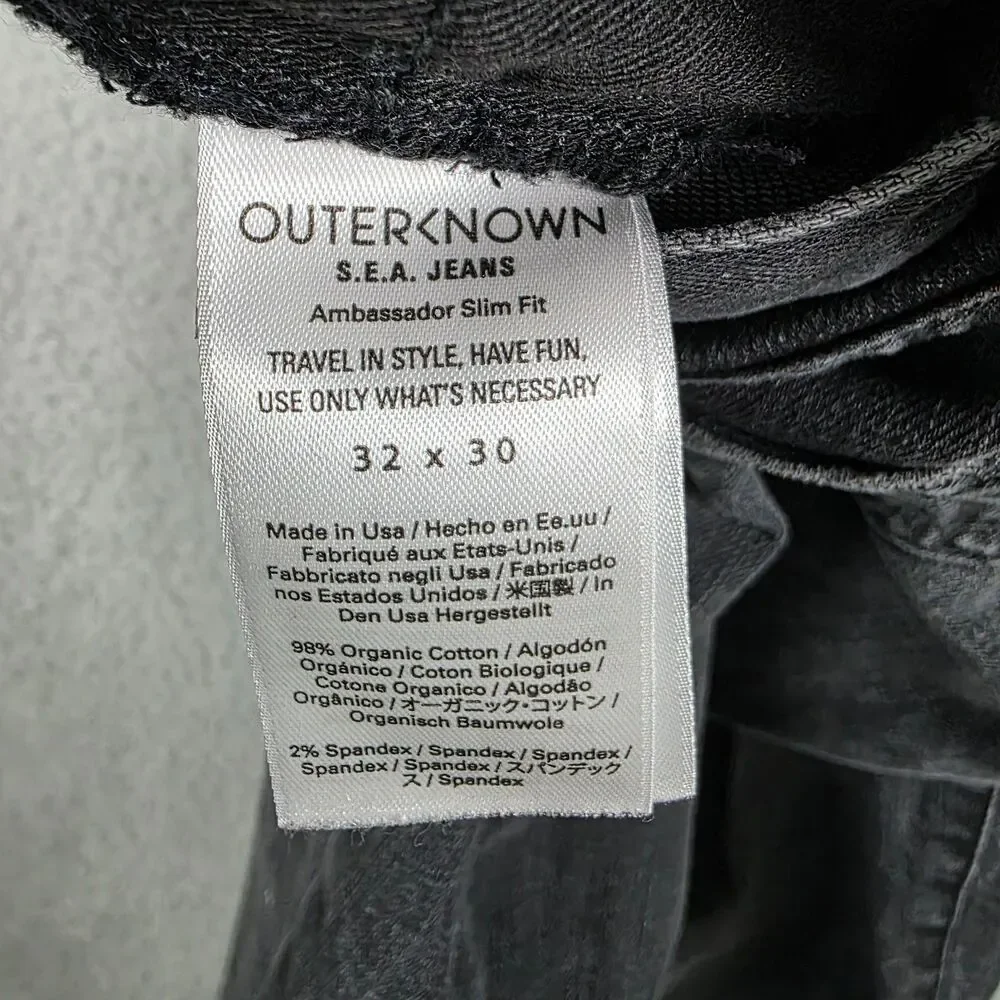 OUTERKNOWN SEA Jeans Black Drifter Tapered Fit Organic Mens 32x30